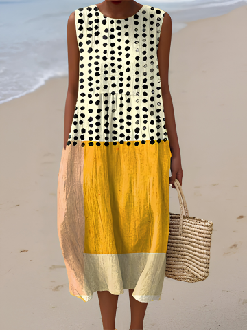 Leah™ Colorblock Polka Dot Midi Dress