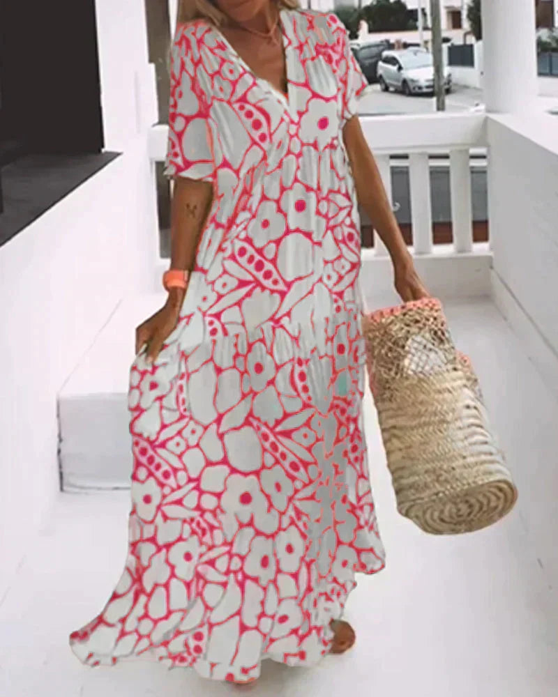 CHRISTINE | Long Summer Dress with Flowing Cut and Elegant Graphic Pattern
