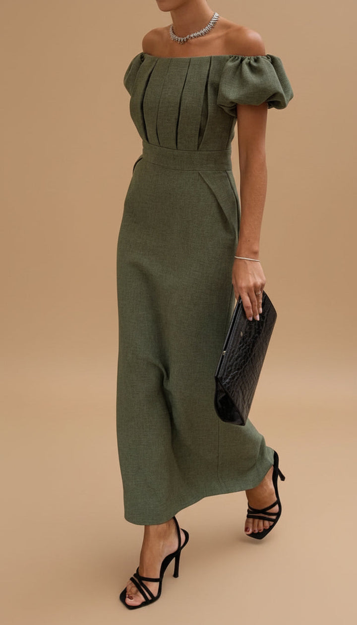 JASMIN | Elegant Midi Dress with Accentuated Waist and Timeless Evening Style