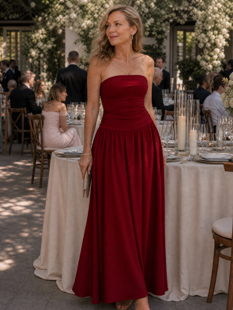 Zelene | Strapless Ruched Bodice Midi Dress