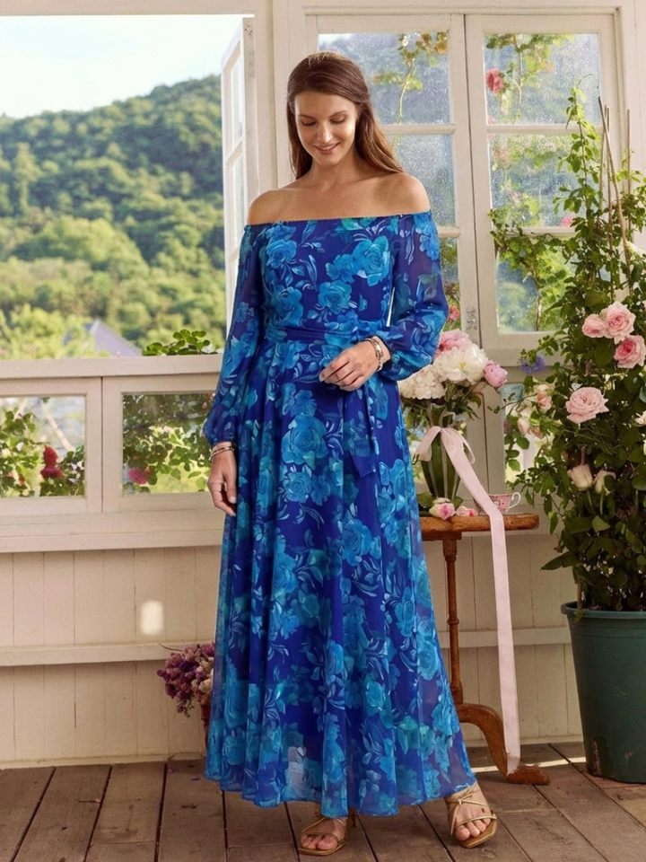 Off Shoulder Floral Maxi Dress