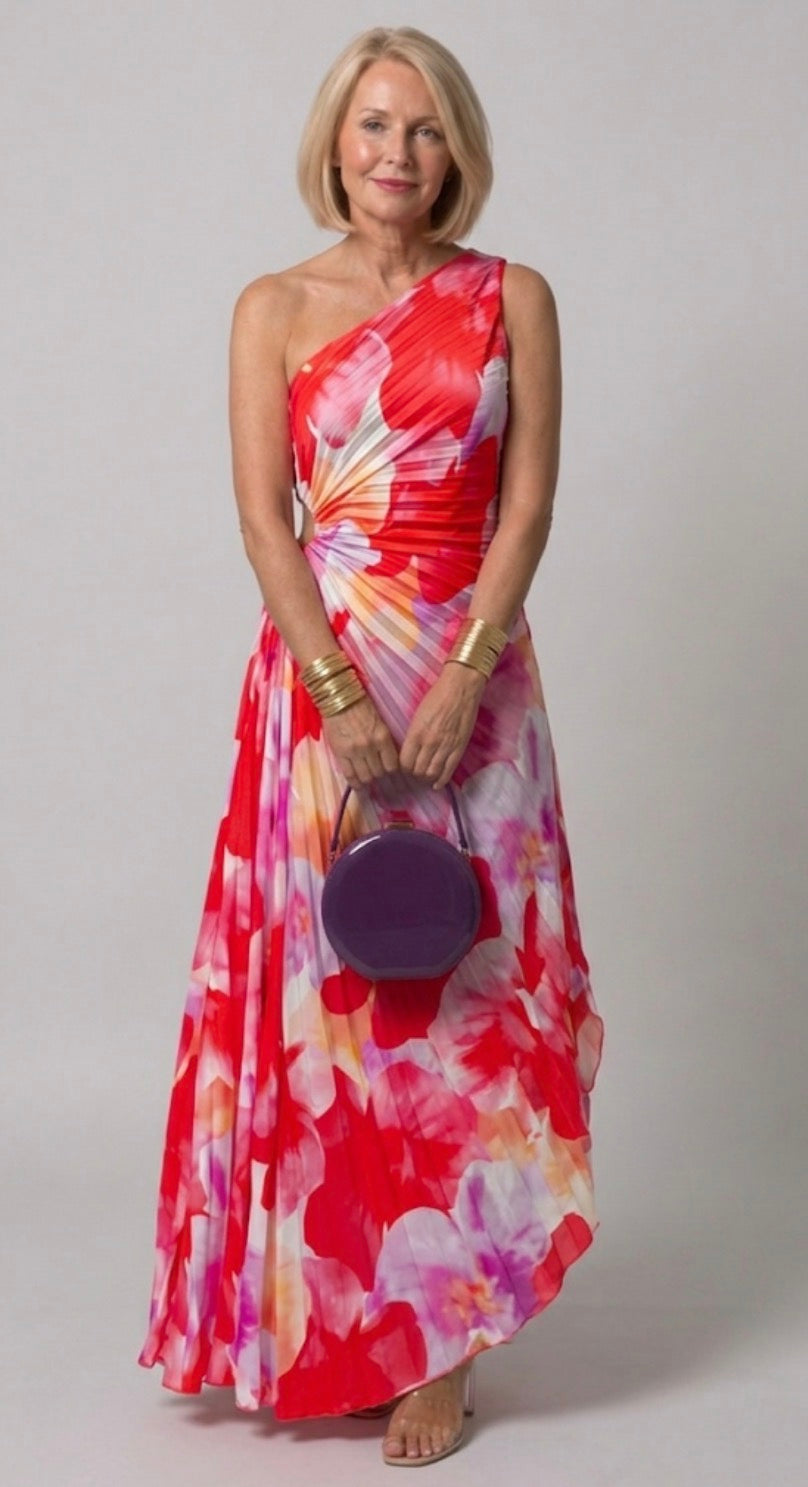 Pleated One-Shoulder Dress