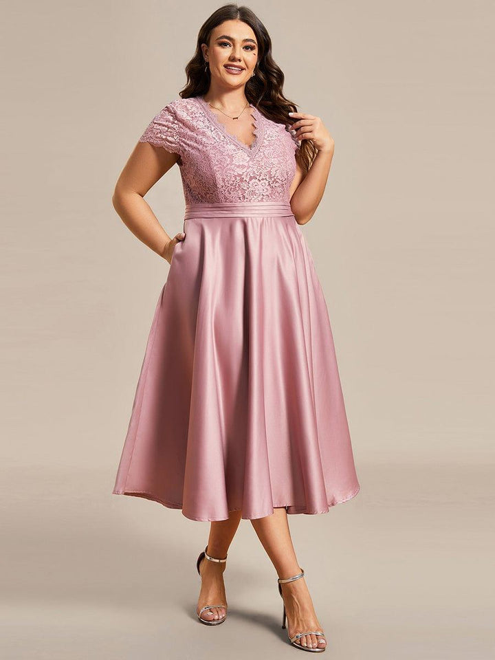 ever HARLEY|Romantic V-neck Lace Bodice Wedding Guest Dress with Pockets