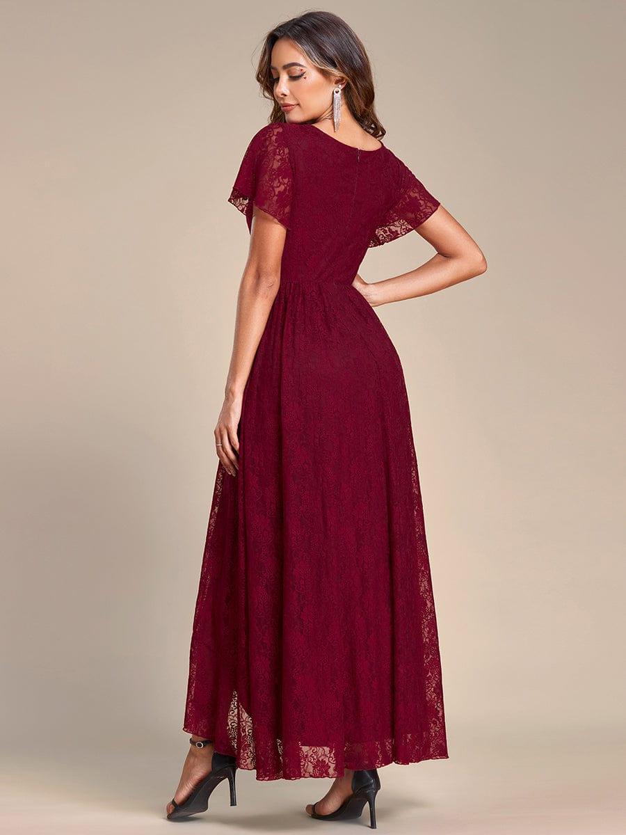 ever ELISE|Pleated V-Neck Short Sleeve Ruffled Lace Wedding Guest Dress