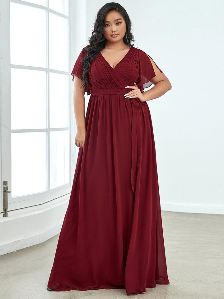 ever LEORA|A-Line Pleated Chiffon Tie-Waist Wedding Guest Dress