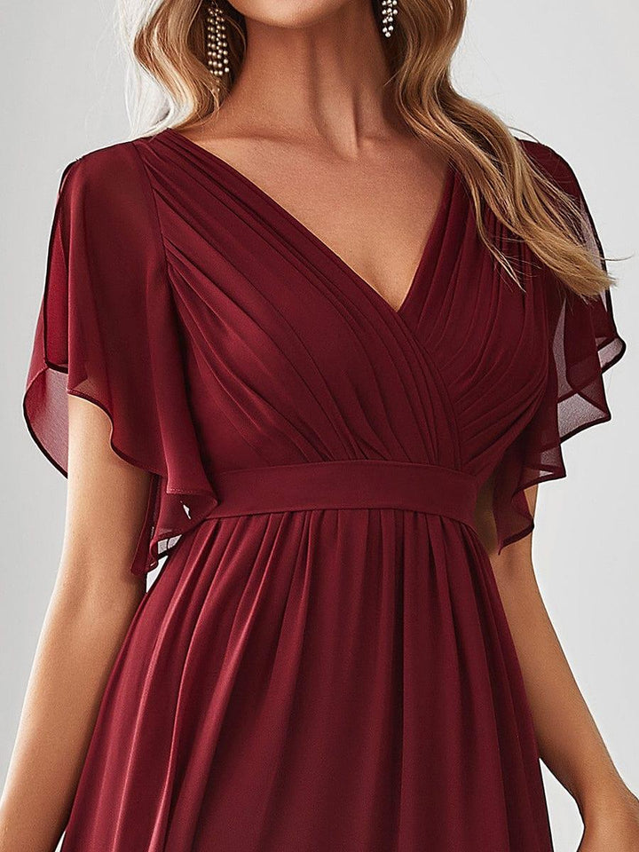 ever LEORA|A-Line Pleated Chiffon Tie-Waist Wedding Guest Dress