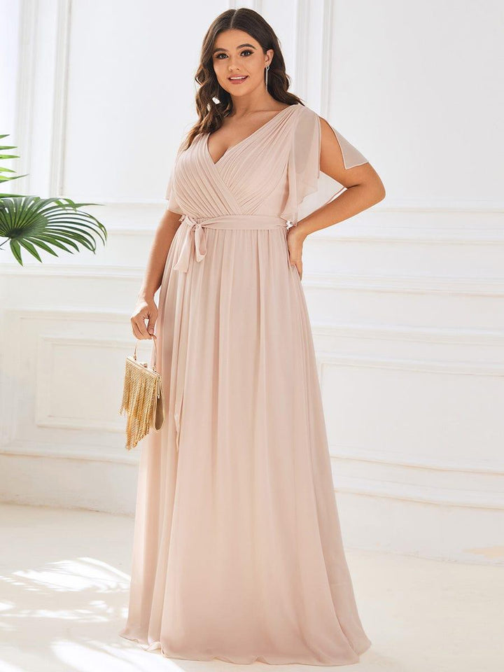 ever LEORA|A-Line Pleated Chiffon Tie-Waist Wedding Guest Dress