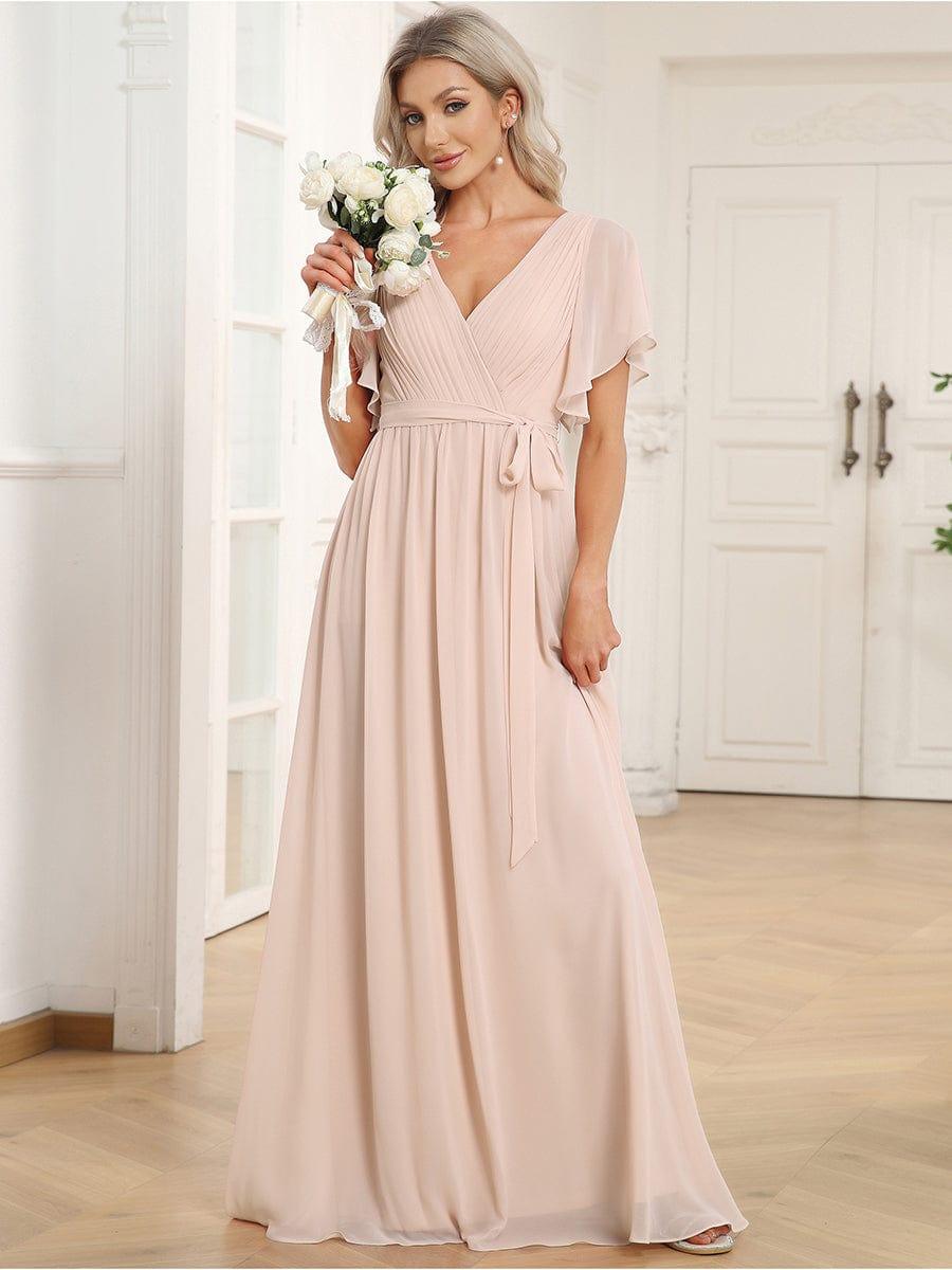 ever LEORA|A-Line Pleated Chiffon Tie-Waist Wedding Guest Dress
