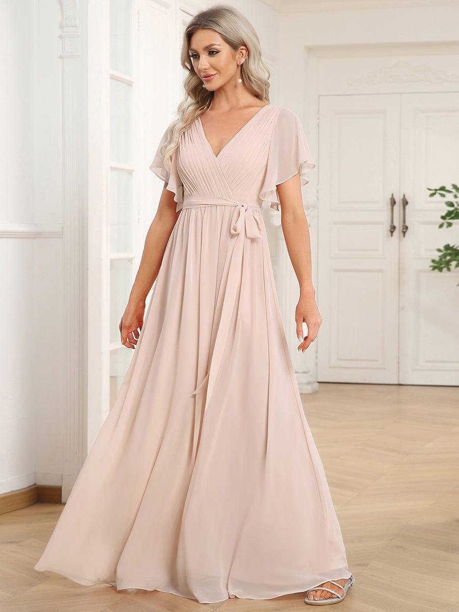ever LEORA|A-Line Pleated Chiffon Tie-Waist Wedding Guest Dress