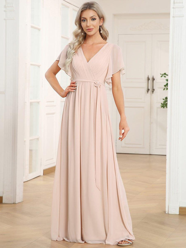 ever LEORA|A-Line Pleated Chiffon Tie-Waist Wedding Guest Dress
