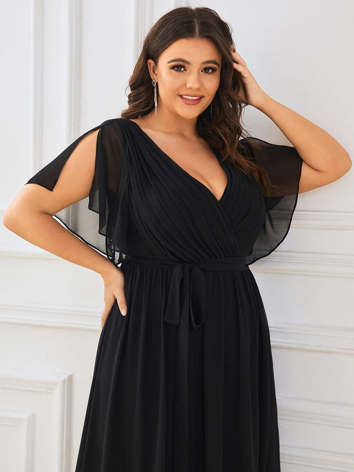 ever LEORA|A-Line Pleated Chiffon Tie-Waist Wedding Guest Dress