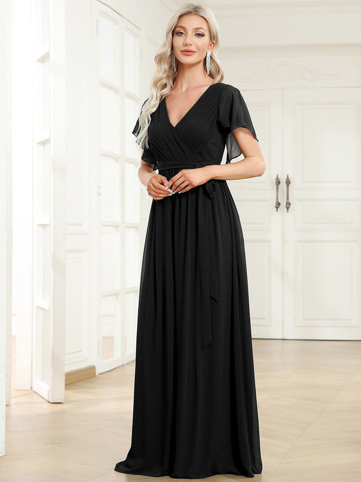 ever LEORA|A-Line Pleated Chiffon Tie-Waist Wedding Guest Dress