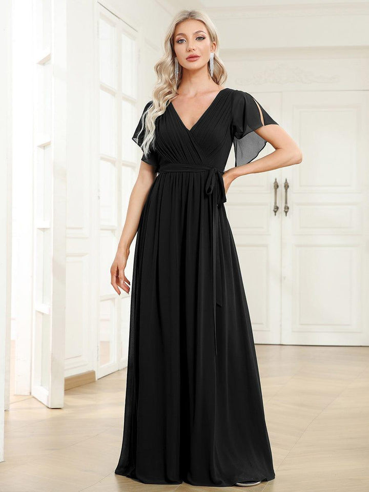 ever LEORA|A-Line Pleated Chiffon Tie-Waist Wedding Guest Dress