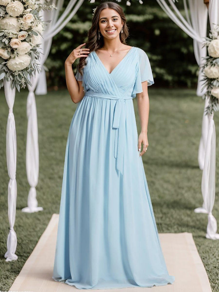 ever LEORA|A-Line Pleated Chiffon Tie-Waist Wedding Guest Dress
