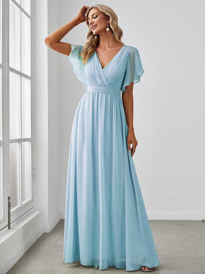 ever LEORA|A-Line Pleated Chiffon Tie-Waist Wedding Guest Dress