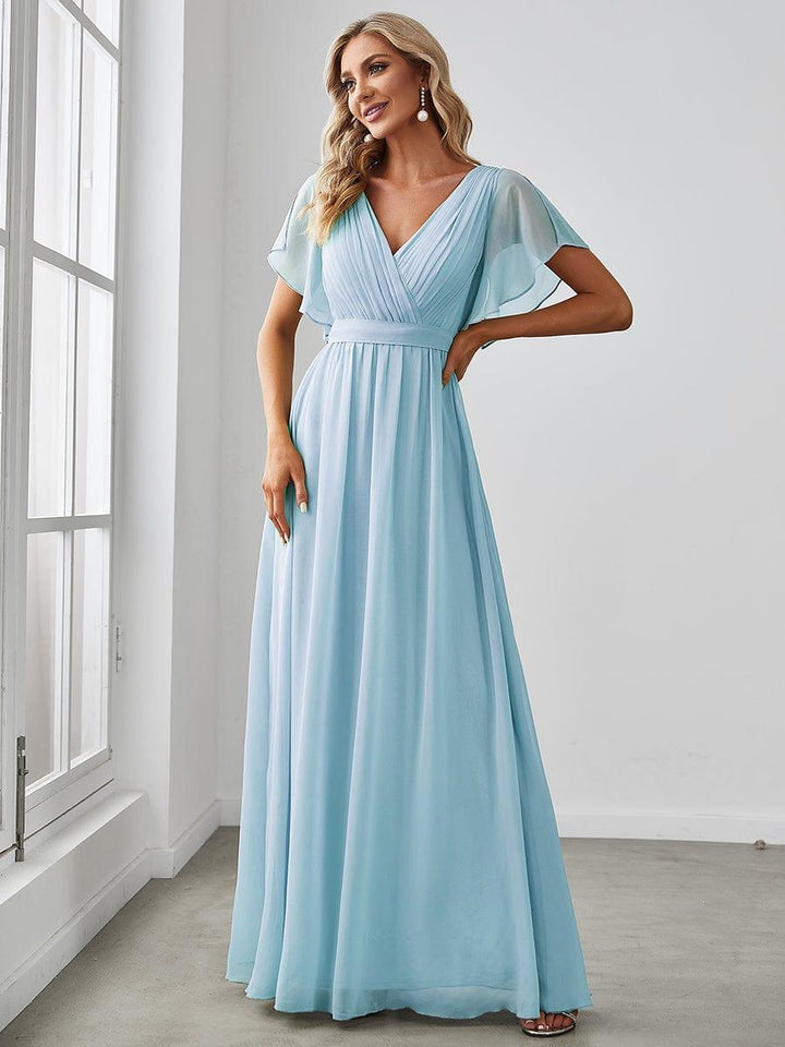 ever LEORA|A-Line Pleated Chiffon Tie-Waist Wedding Guest Dress