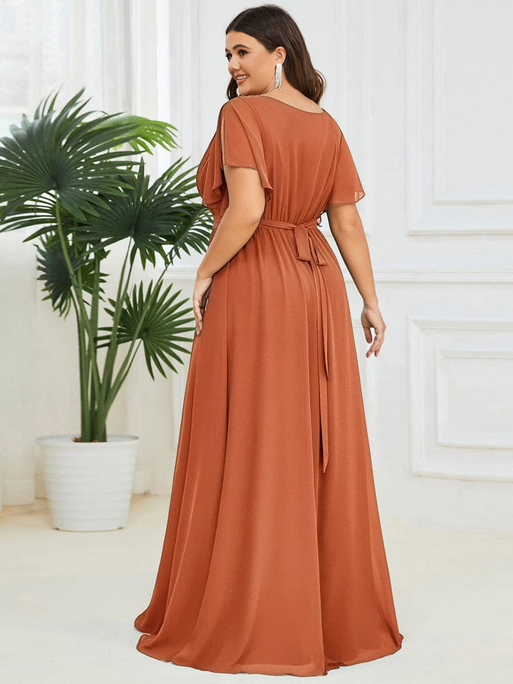 ever LEORA|A-Line Pleated Chiffon Tie-Waist Wedding Guest Dress