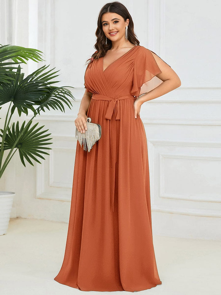 ever LEORA|A-Line Pleated Chiffon Tie-Waist Wedding Guest Dress