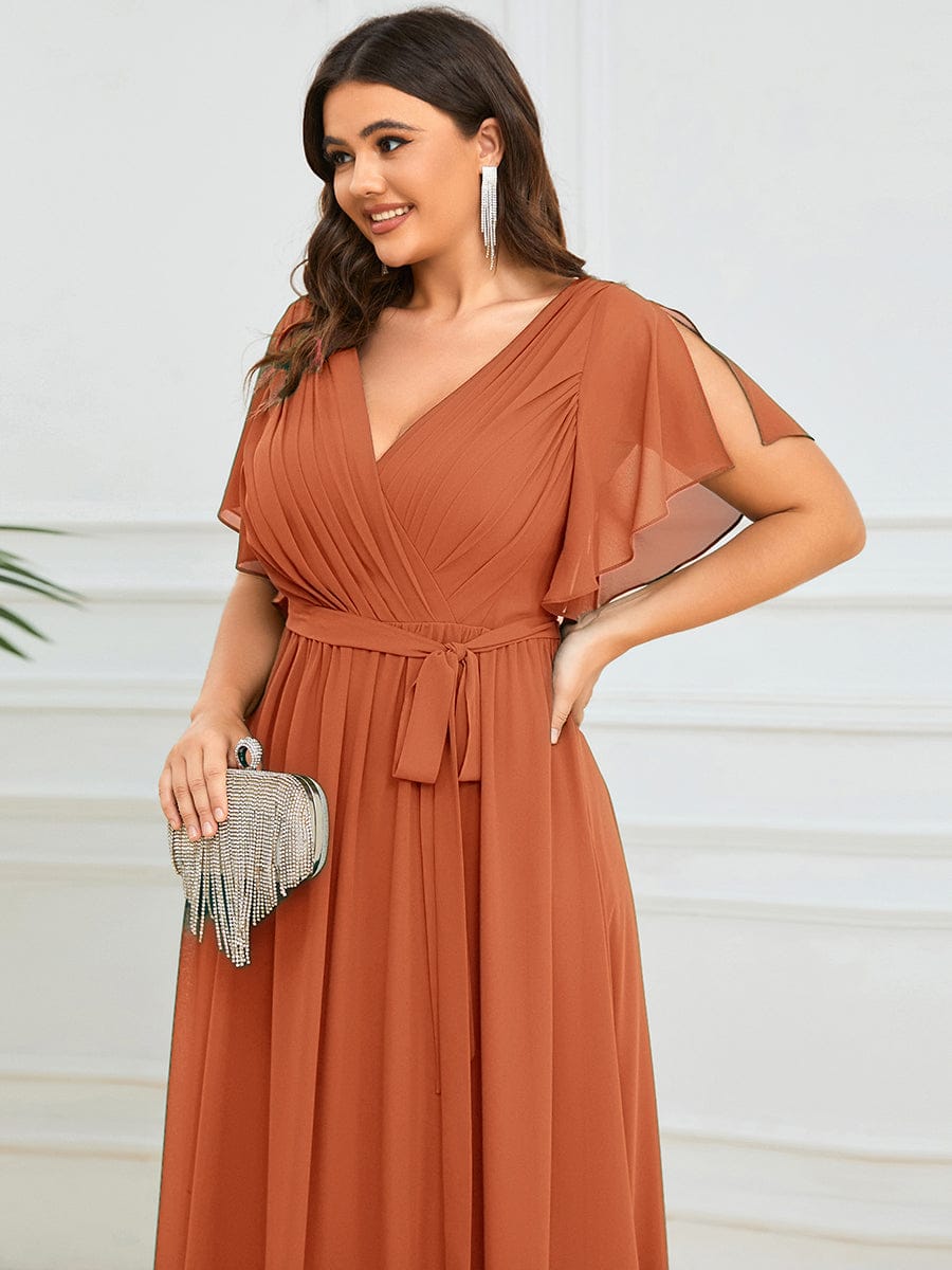 ever LEORA|A-Line Pleated Chiffon Tie-Waist Wedding Guest Dress
