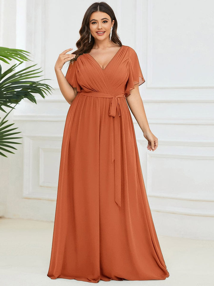 ever LEORA|A-Line Pleated Chiffon Tie-Waist Wedding Guest Dress