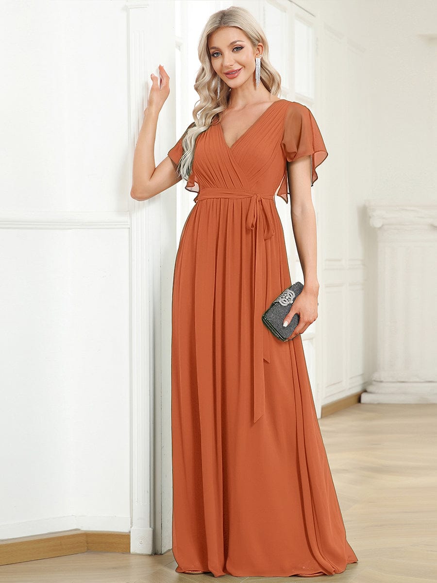 ever LEORA|A-Line Pleated Chiffon Tie-Waist Wedding Guest Dress