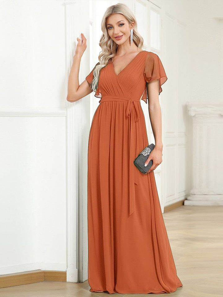ever LEORA|A-Line Pleated Chiffon Tie-Waist Wedding Guest Dress