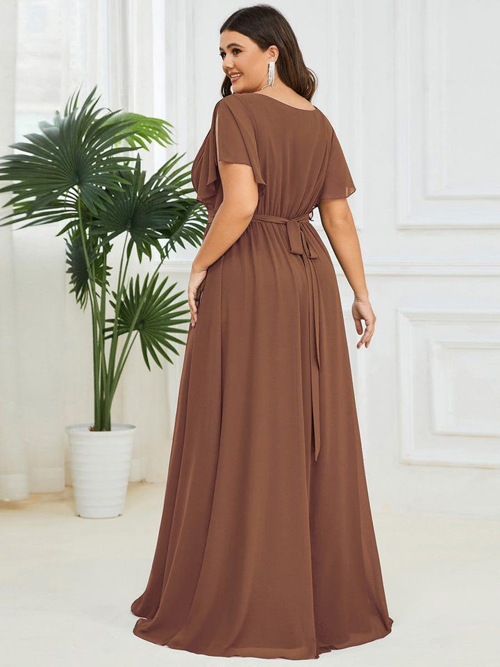 ever LEORA|A-Line Pleated Chiffon Tie-Waist Wedding Guest Dress