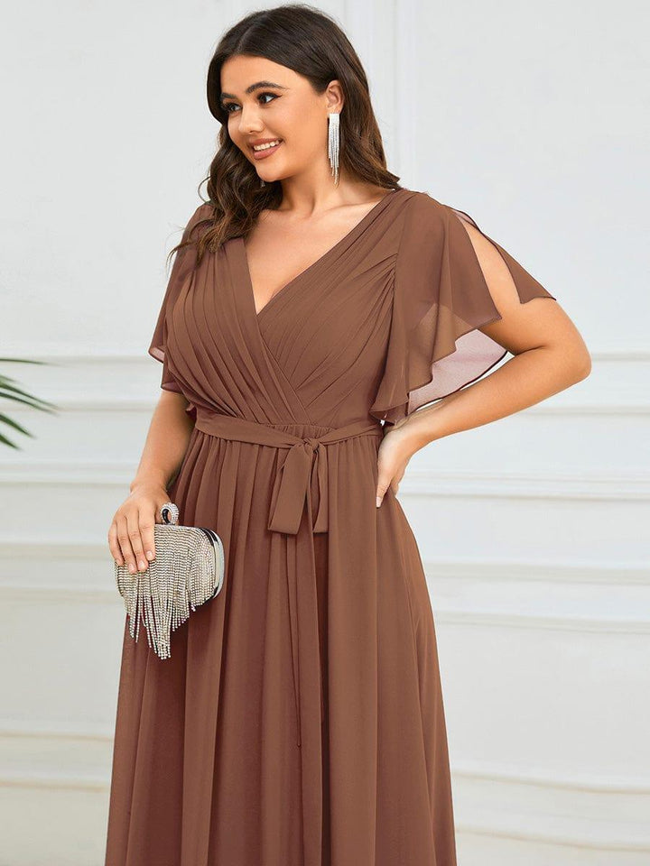 ever LEORA|A-Line Pleated Chiffon Tie-Waist Wedding Guest Dress
