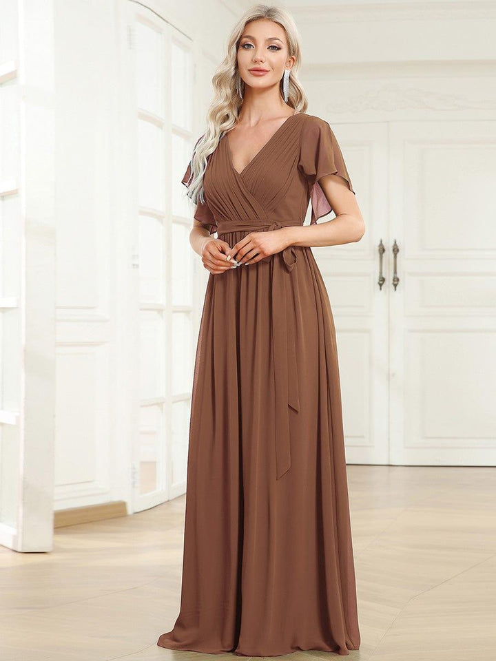 ever LEORA|A-Line Pleated Chiffon Tie-Waist Wedding Guest Dress