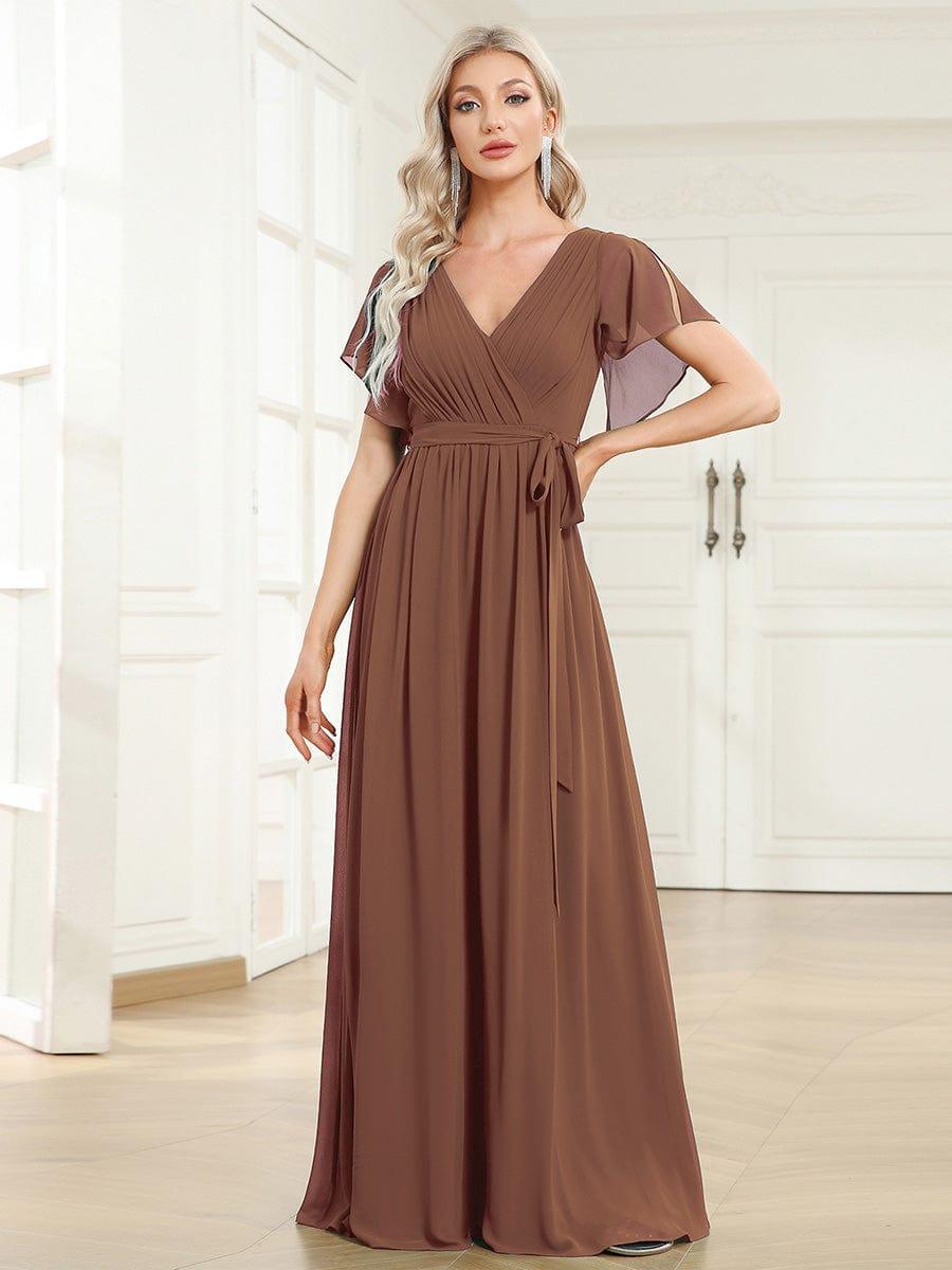 ever LEORA|A-Line Pleated Chiffon Tie-Waist Wedding Guest Dress