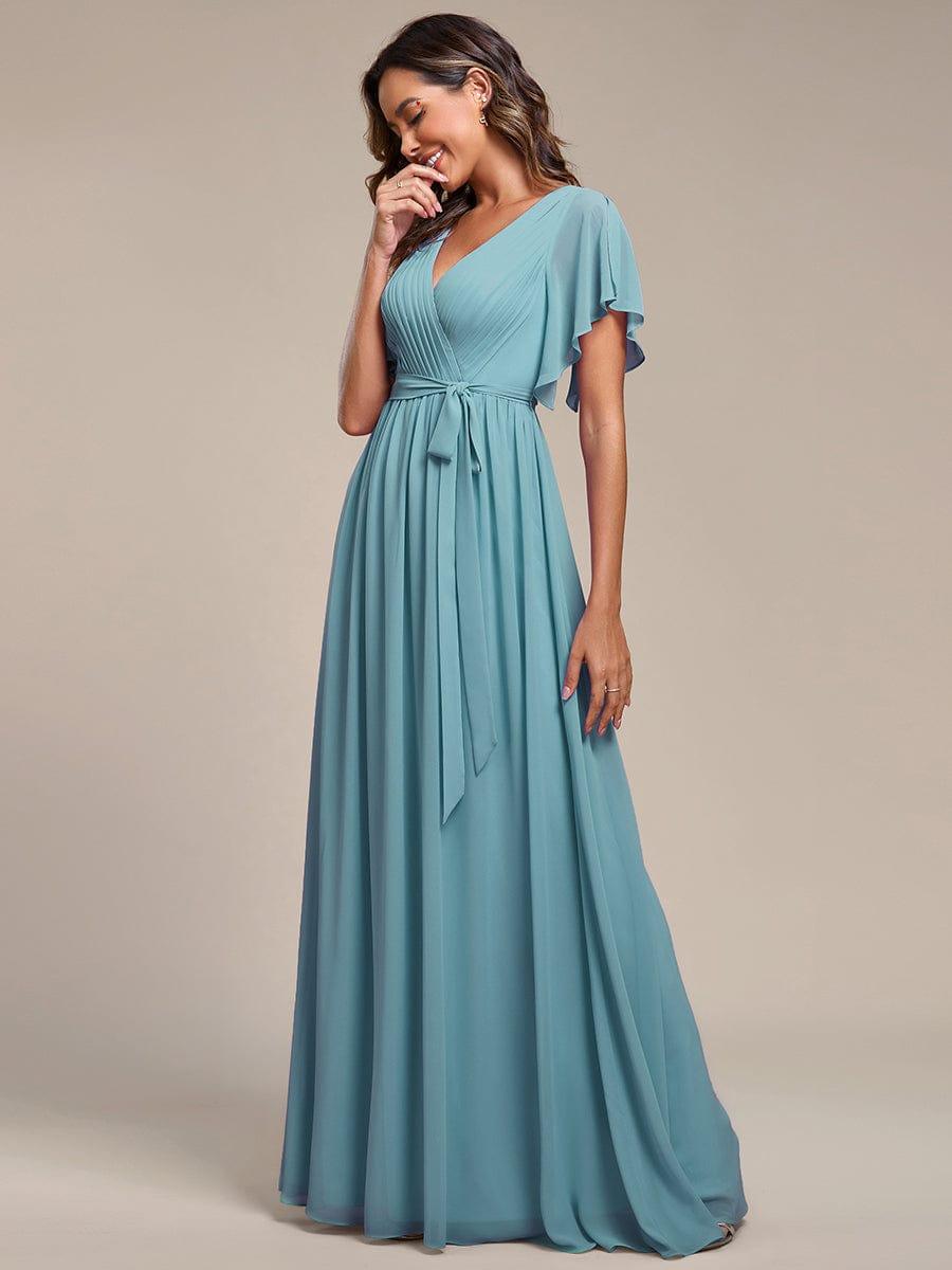 ever LEORA|A-Line Pleated Chiffon Tie-Waist Wedding Guest Dress