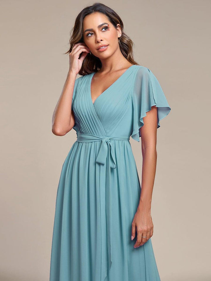 ever LEORA|A-Line Pleated Chiffon Tie-Waist Wedding Guest Dress