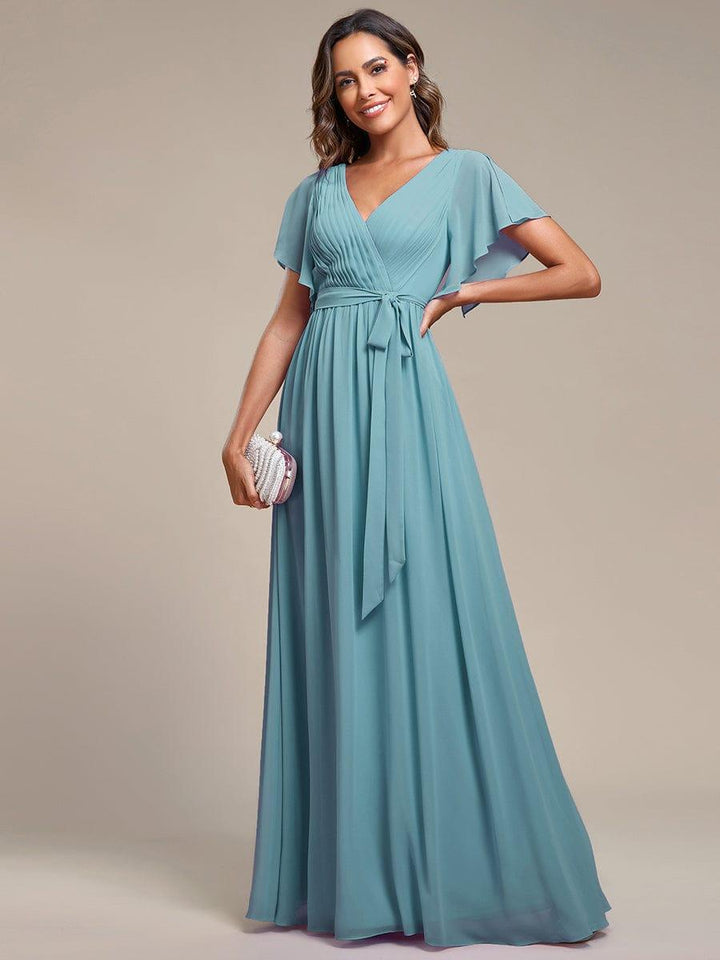 ever LEORA|A-Line Pleated Chiffon Tie-Waist Wedding Guest Dress