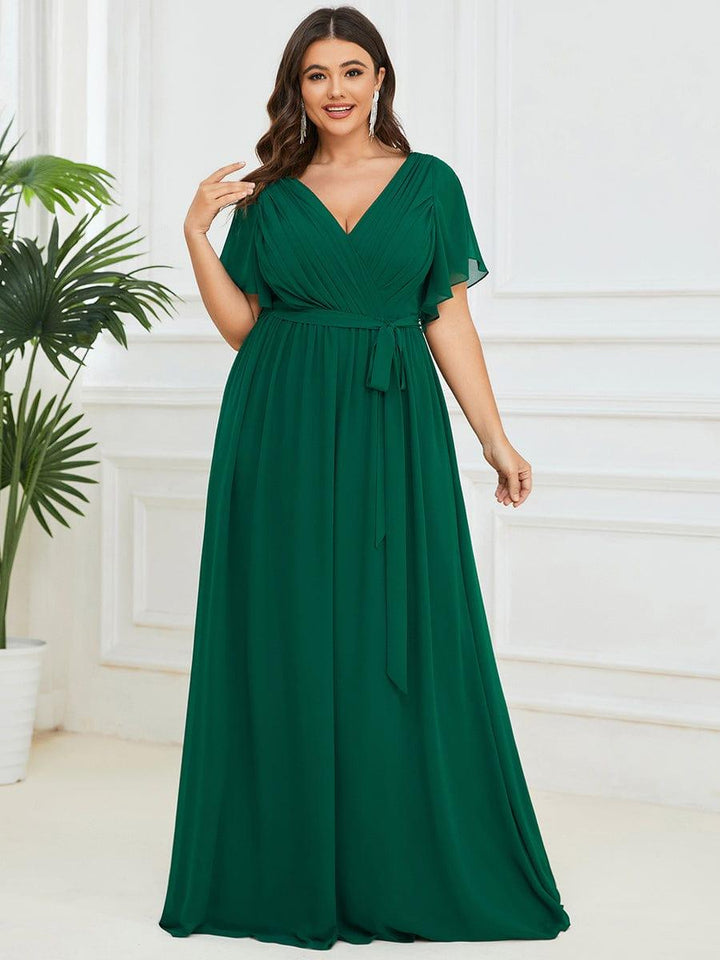 ever LEORA|A-Line Pleated Chiffon Tie-Waist Wedding Guest Dress
