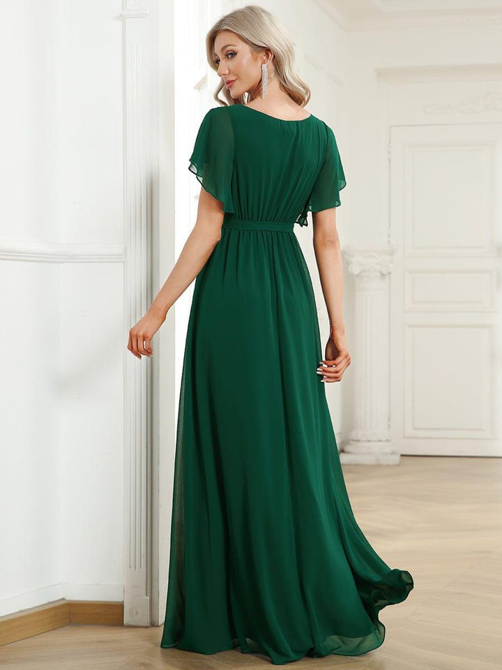ever LEORA|A-Line Pleated Chiffon Tie-Waist Wedding Guest Dress