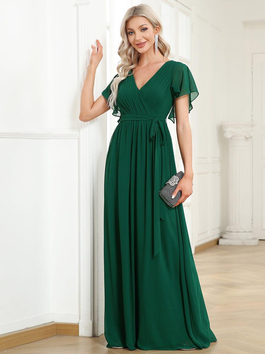 ever LEORA|A-Line Pleated Chiffon Tie-Waist Wedding Guest Dress