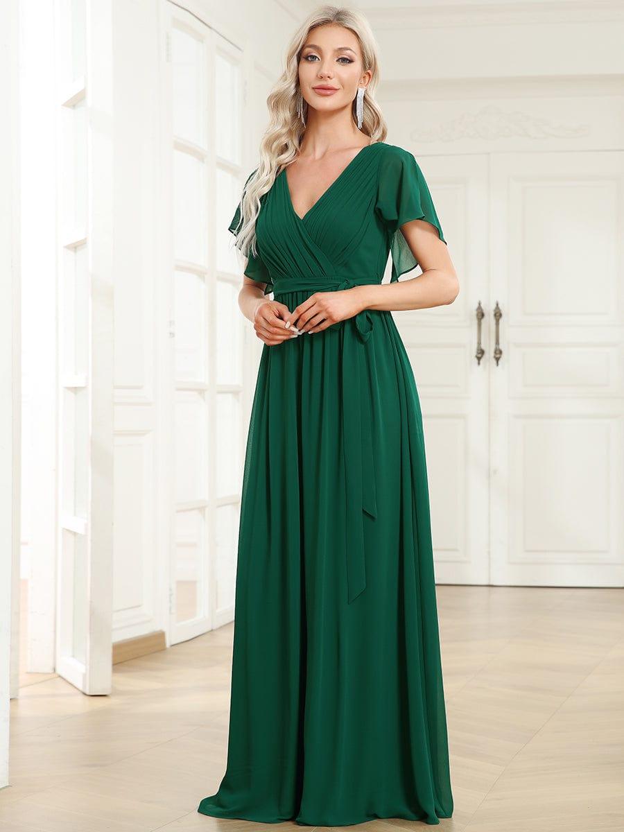 ever LEORA|A-Line Pleated Chiffon Tie-Waist Wedding Guest Dress
