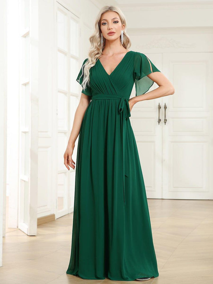 ever LEORA|A-Line Pleated Chiffon Tie-Waist Wedding Guest Dress