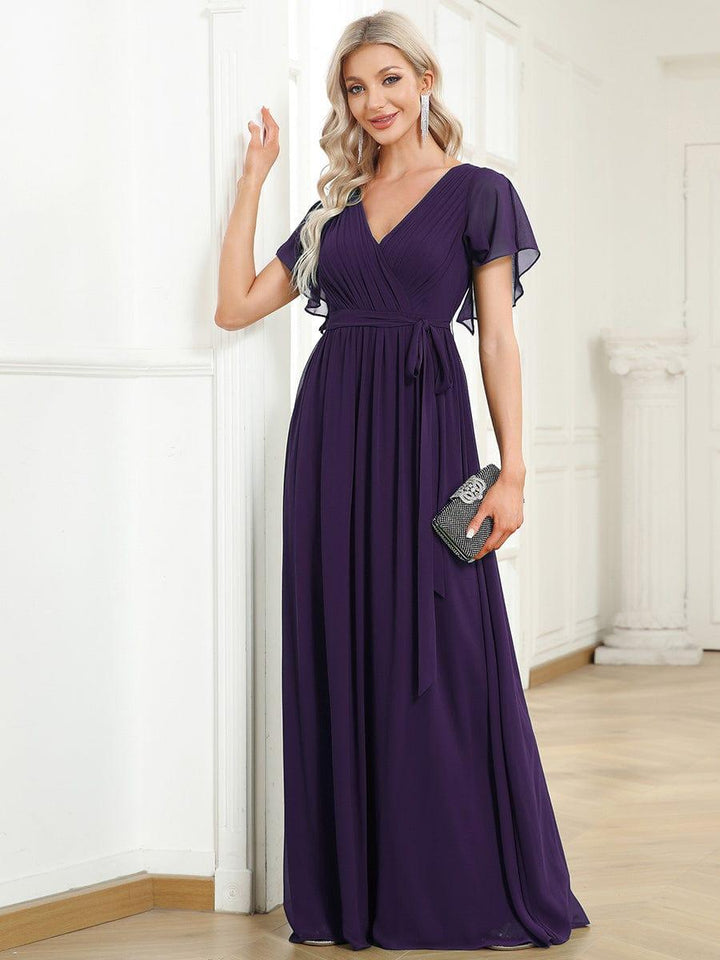 ever LEORA|A-Line Pleated Chiffon Tie-Waist Wedding Guest Dress