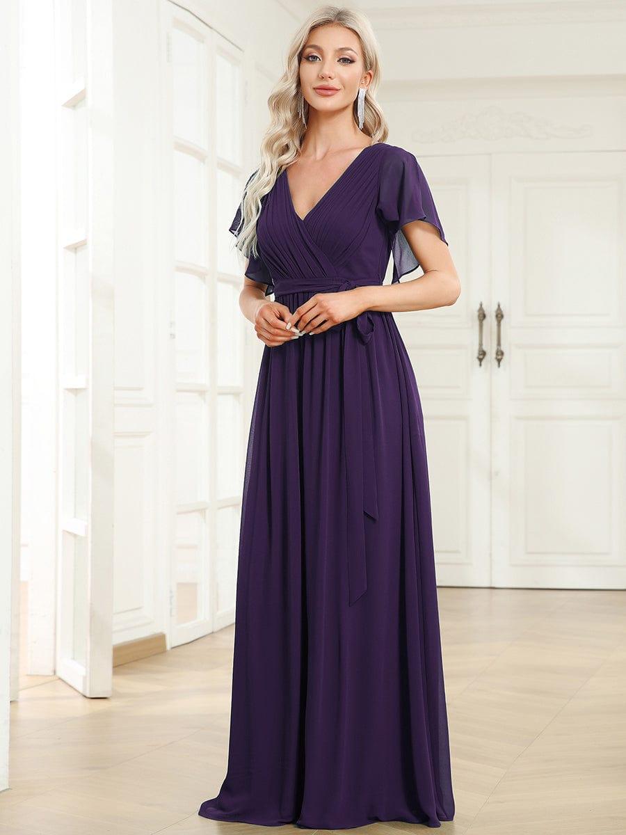 ever LEORA|A-Line Pleated Chiffon Tie-Waist Wedding Guest Dress