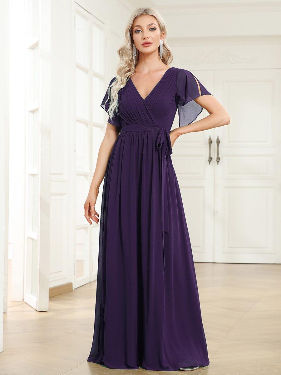 ever LEORA|A-Line Pleated Chiffon Tie-Waist Wedding Guest Dress