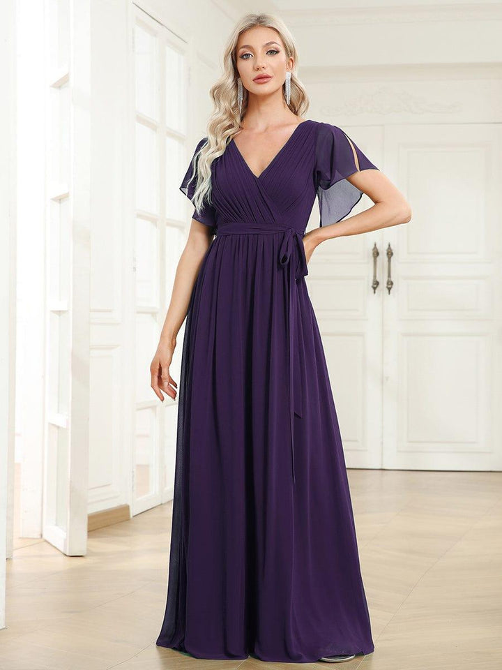 ever LEORA|A-Line Pleated Chiffon Tie-Waist Wedding Guest Dress