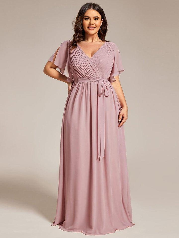 ever LEORA|A-Line Pleated Chiffon Tie-Waist Wedding Guest Dress