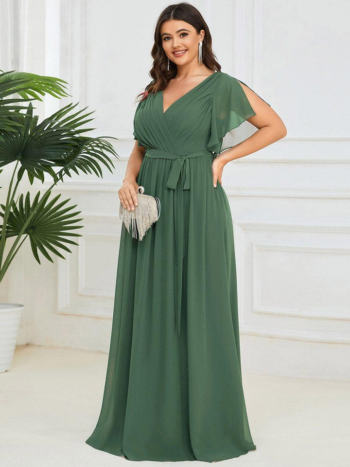 ever LEORA|A-Line Pleated Chiffon Tie-Waist Wedding Guest Dress