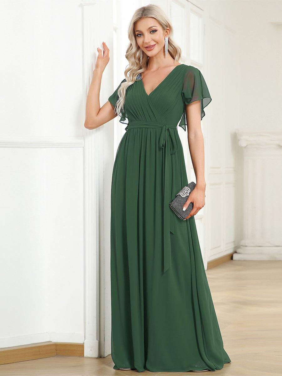 ever LEORA|A-Line Pleated Chiffon Tie-Waist Wedding Guest Dress