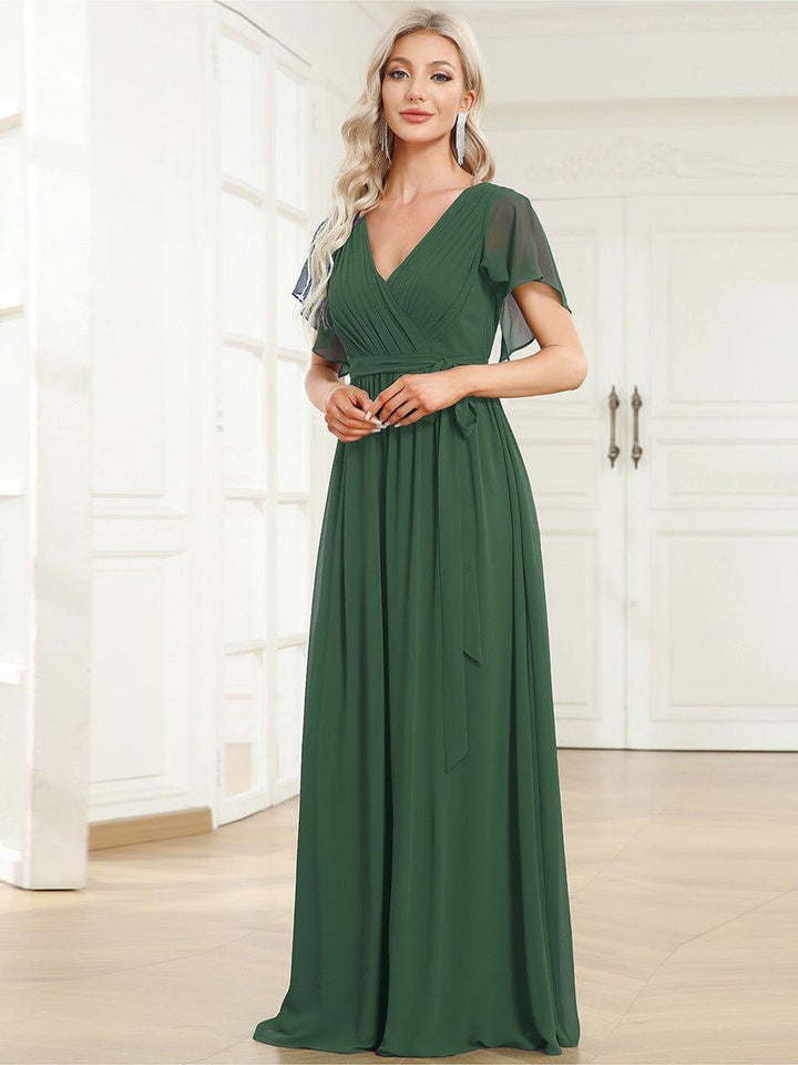 ever LEORA|A-Line Pleated Chiffon Tie-Waist Wedding Guest Dress