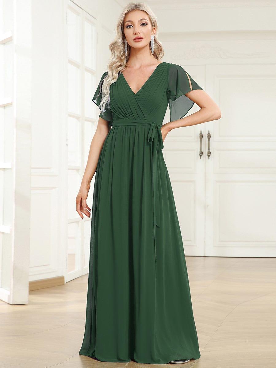 ever LEORA|A-Line Pleated Chiffon Tie-Waist Wedding Guest Dress