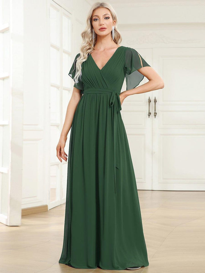 ever LEORA|A-Line Pleated Chiffon Tie-Waist Wedding Guest Dress