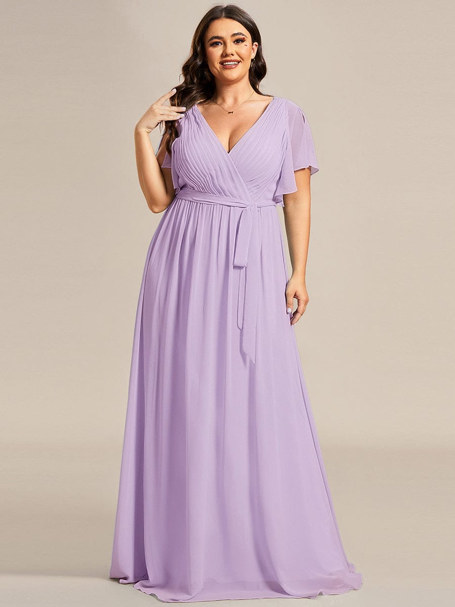 ever LEORA|A-Line Pleated Chiffon Tie-Waist Wedding Guest Dress
