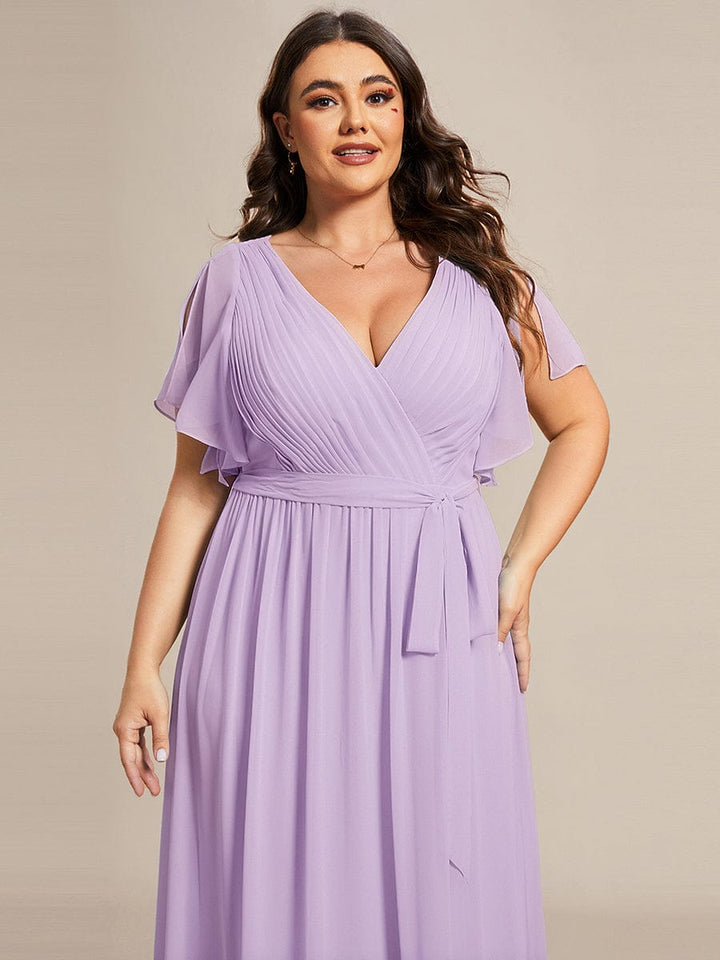 ever LEORA|A-Line Pleated Chiffon Tie-Waist Wedding Guest Dress